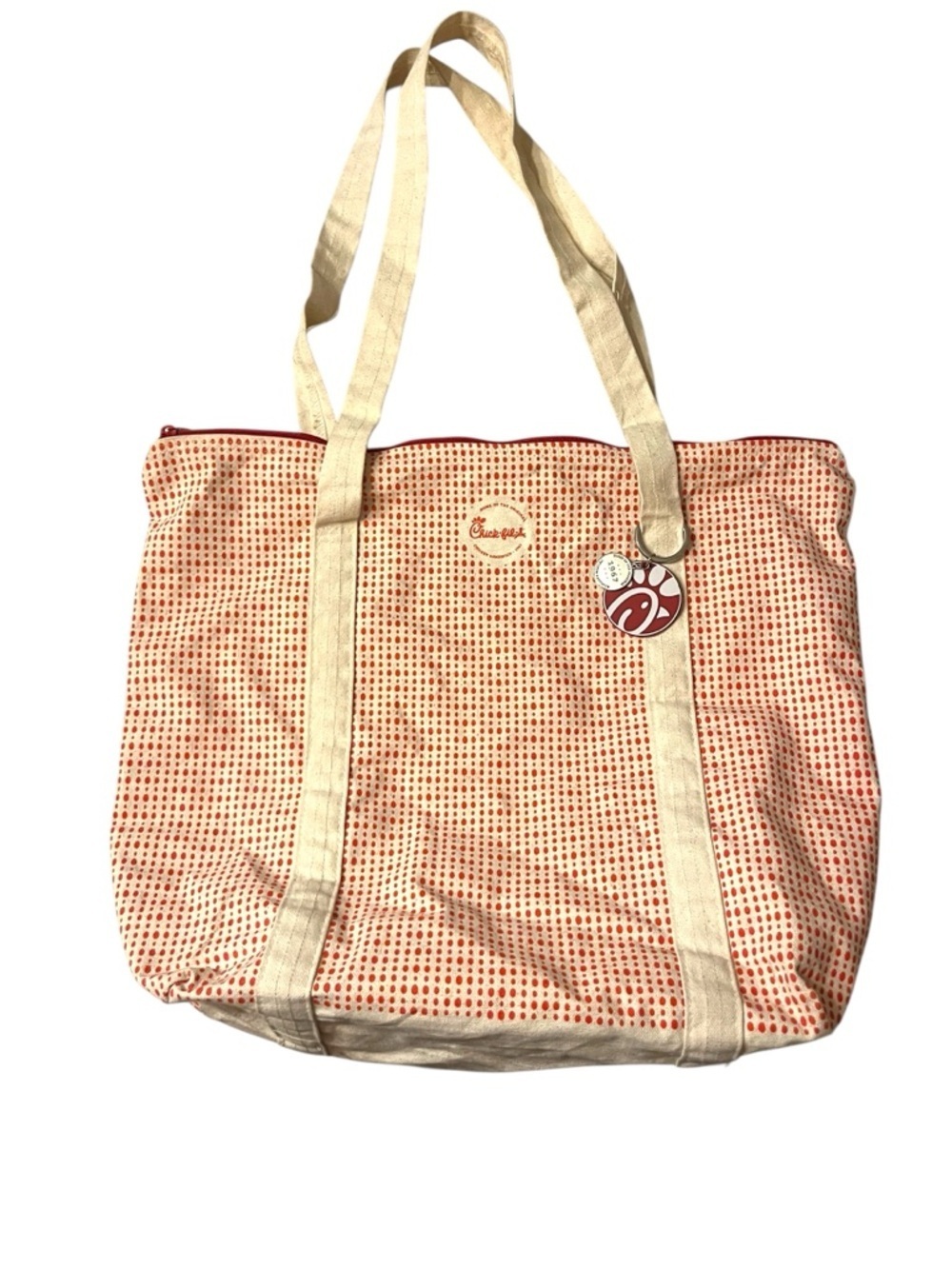 Chick-fil-A Canvas Tote Bag in Dot Print Pattern with Straps and Key Chain